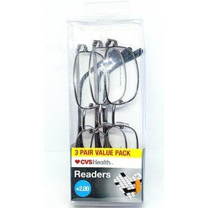 2018 CVS 3 Pair Value Pack Jacob 2.0 Gun Metal Gray +2.00 Reading Glasses